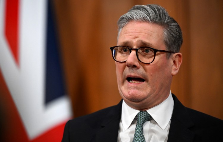Prime Minister Keir Starmer delivers a statement on Defence spending at Downing Street on February 25, 2025 in London, England. Earlier today Prime Minister Keir Starmer announced a commitment to increase the UK's defence spending to 2.5% of GDP by 2027, along with the goal of increasing it to 3% during the next parliament. Leon Neal/Pool via REUTERS