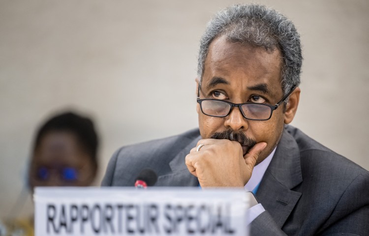 Special Rapporteur on the situation of human rights in Eritrea, Mohamed Abdelsalam Babiker, at the 55th session of the Human Rights Council in Geneva in 2024.